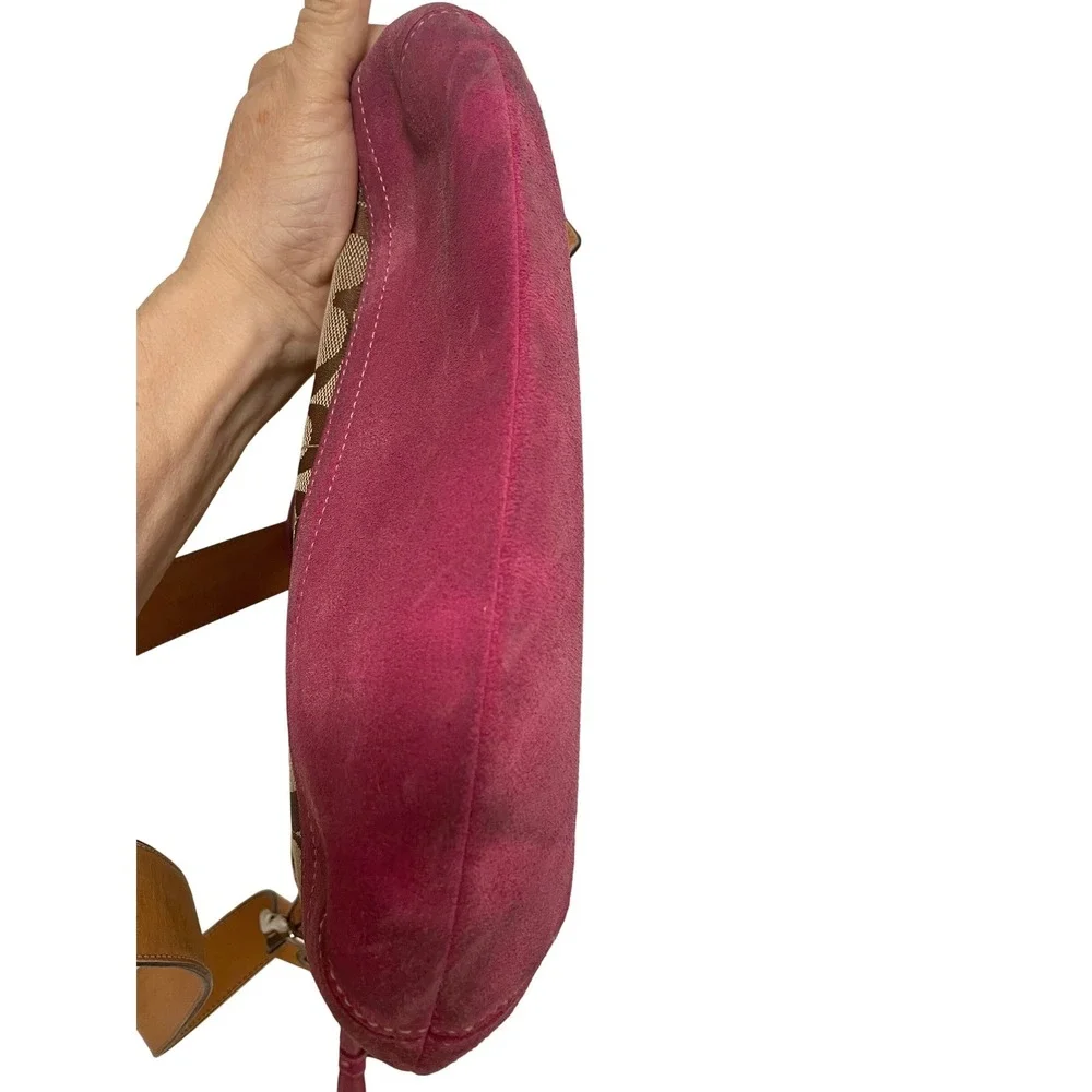 Coach Vintage Duffle Bag Signature Monogram Pink Suede Trim Tassel 9362